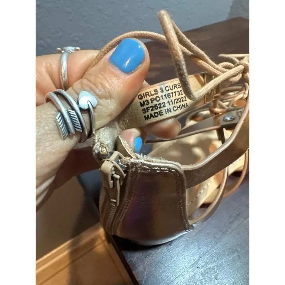 Dv by Dolce Vita Girls Sandals 3 Lace Up Metallic Straps Flat Dressy School Gold